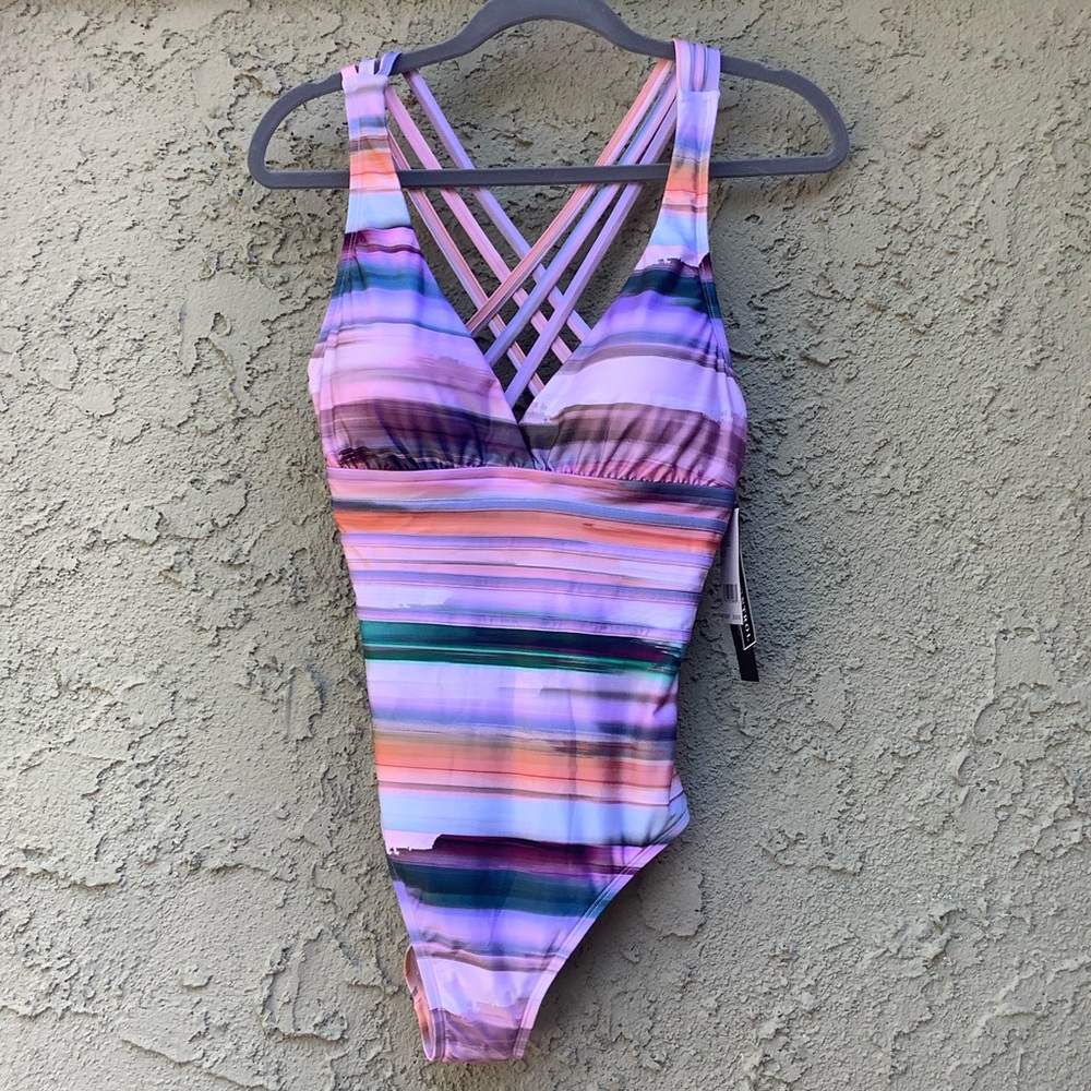 La Blanca Ocean Tides Striped One-Piece Open Back Swimsuit, Size 8 - Picture 2 of 8